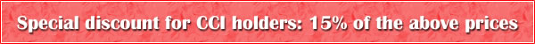 Special discount for CCI holders: 15% of the above prices